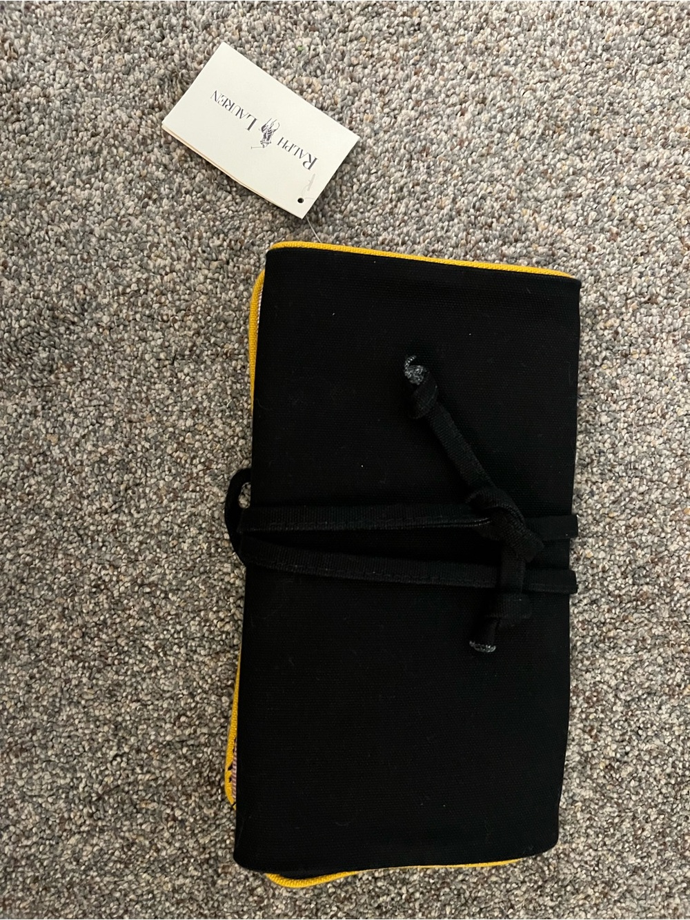 Vintage Ralph Lauren Black Canvas Travel Organizer with Yellow Piping and Crest - Picture 3 of 9